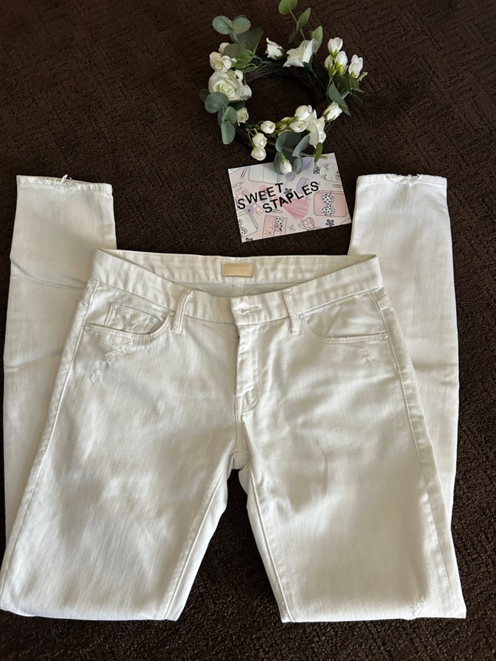 26 MOTHER White Skinny Jeans The Looker Broken Mirror